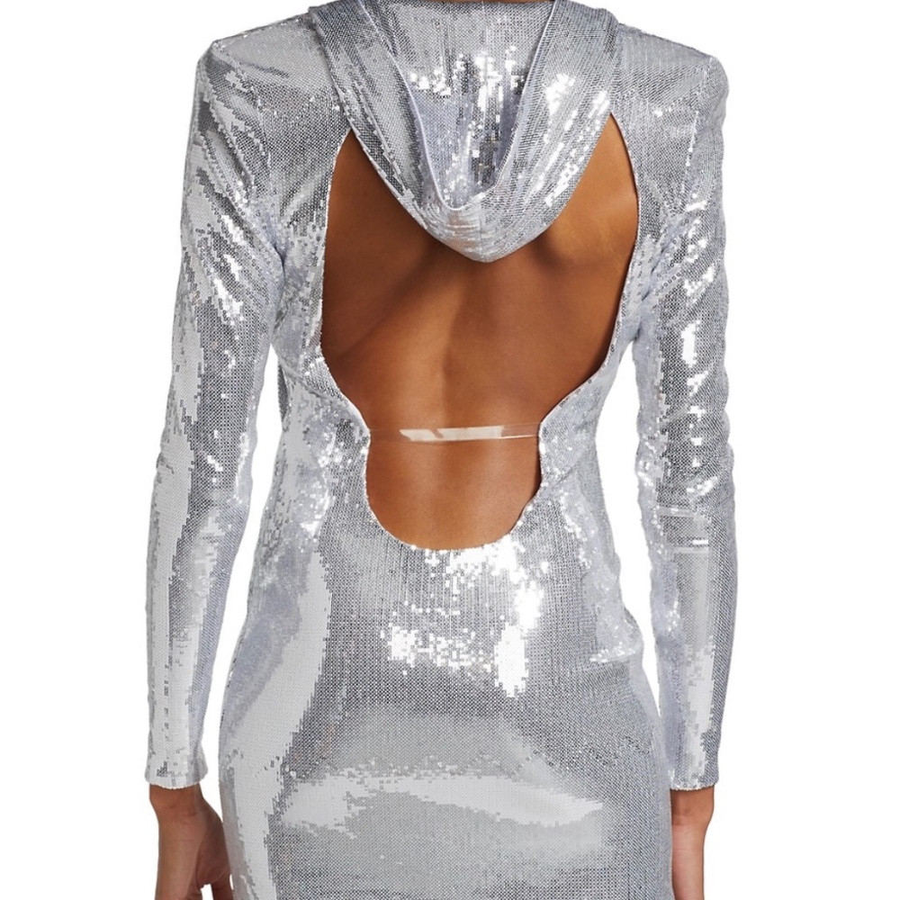 Christian Cowan Silver Sequin Hoodie Mini Dress – Size 2 (NWT) - Picture 4 of 13